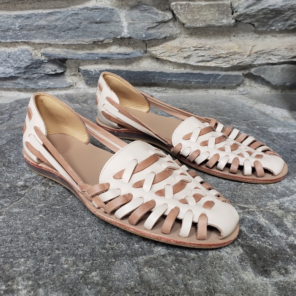 Nisolo Woven Flats Tan & White 9